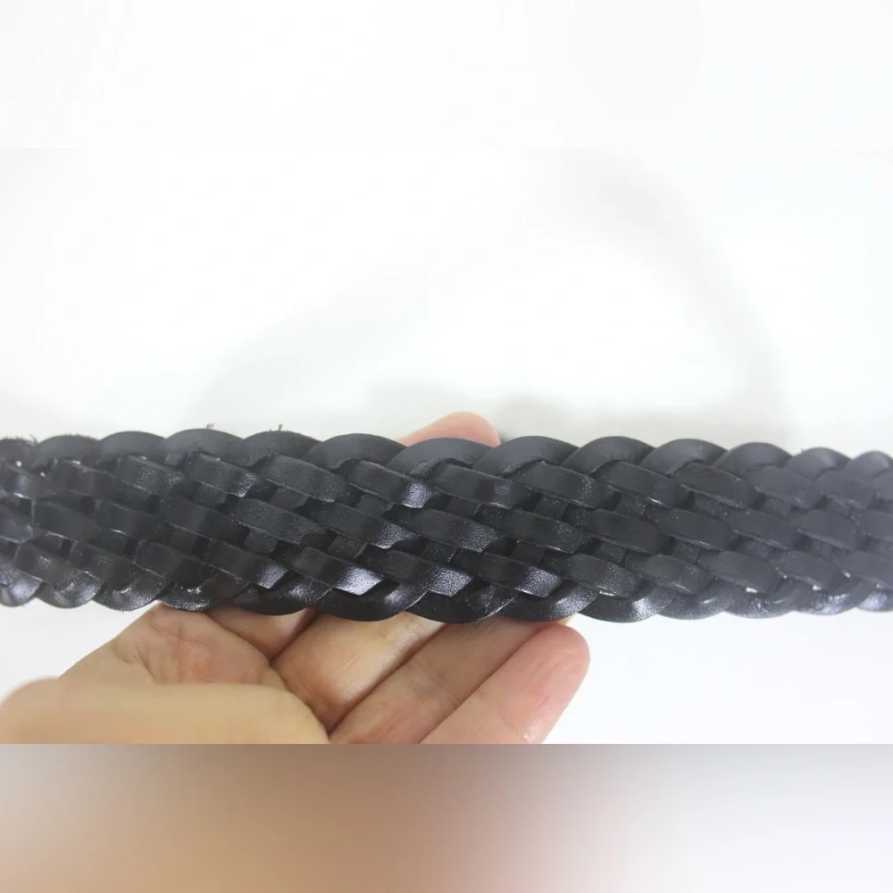 Vintage Black Woven Leather Belt, Adjustable Size Small Medium S M Narrow Mens - Picture 7 of 8
